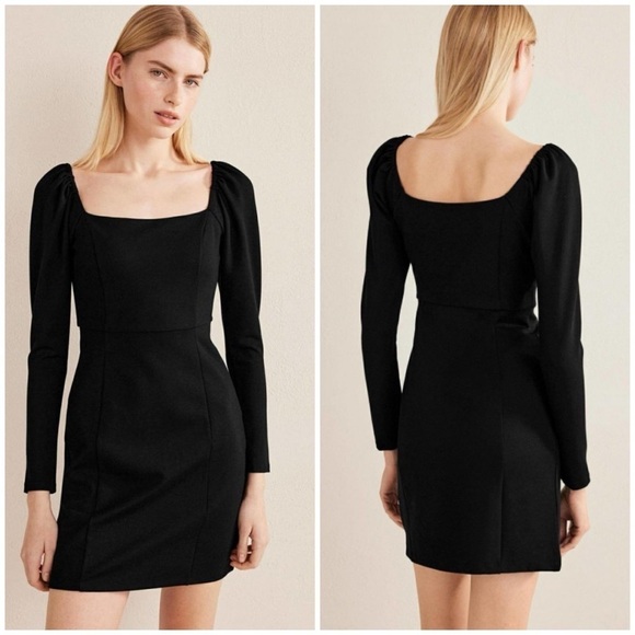 Boden Square Neckline Mini Jersey Dress in Black - Picture 1 of 14